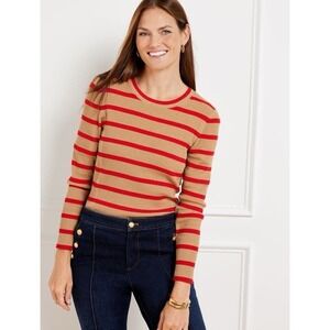 NWT Talbots METALLIC CREWNECK SWEATER - STRIPE Size M Preppy Gold Red Nautical